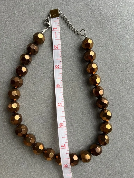 Faceted Metallic Brown Statement 8” Necklace - Picture 6 of 11
